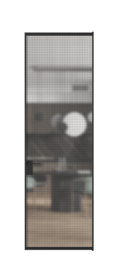 Алюминиевая дверь АЛПЛ040.01 Алюминий Черный Декоративное стекло с сеткой "Mesh silver", триплекс, 6 мм Цена 133490  | Volhovec