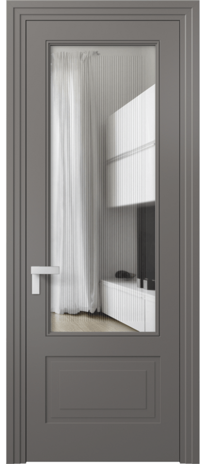 Межкомнатная дверь Rocca 8342 Матовый классический серый Прозрачное стекло с гравировкой "Каннелюры", триплекс, 7 мм Цена 86899 ₽ | Volhovec