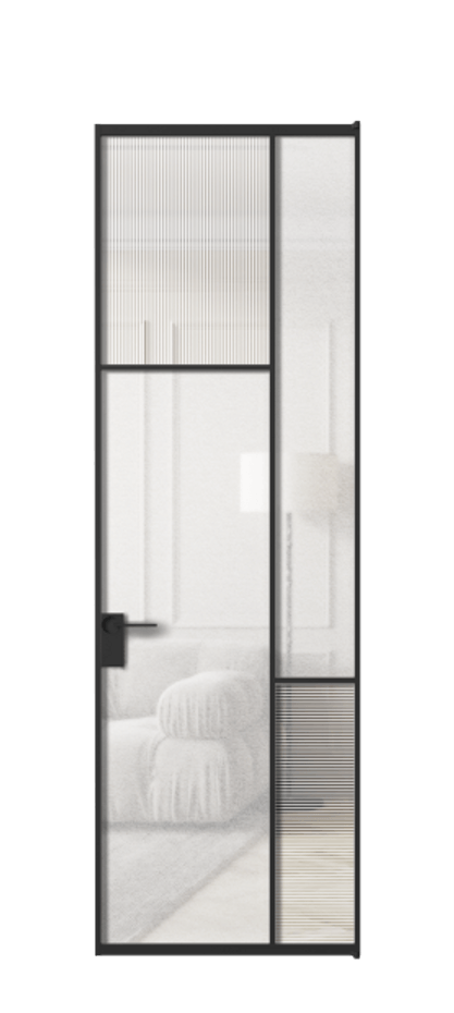 Межкомнатная дверь Mosaic АЛПЛ041.10 Алюминий Черный Рифлёное стекло "Дюна", триплекс, 6 мм + Фактурное стекло "Лёд", триплекс, 6 мм Цена 231200 сом | Volhovec