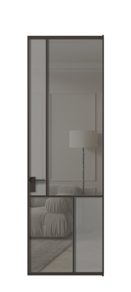 Межкомнатная дверь Mosaic АЛПЛ041.20 Алюминий антрацит Сатинированное серое стекло, триплекс, 6 мм + Прозрачное серое стекло, триплекс Цена 174160 ₽ | Volhovec