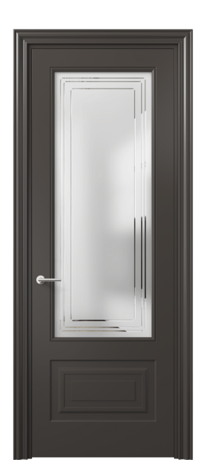Межкомнатная дверь Маскот 8442 Матовый антрацит Сатинированное стекло с гравировкой "Грани", триплекс Цена 66824 ₽ | Volhovec