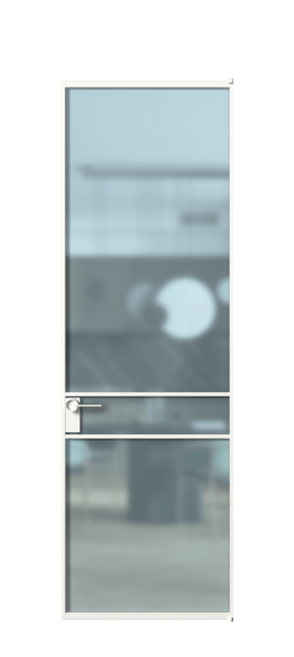 Алюминиевая дверь АЛПЛ040.02 Алюминий Белый Сатинированное голубое стекло, триплекс Цена 138970  | Volhovec