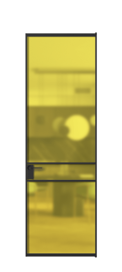 Алюминиевая дверь АЛПЛ040.02 Алюминий Черный Сатинированное жёлтое стекло, триплекс Цена 120130  | Volhovec