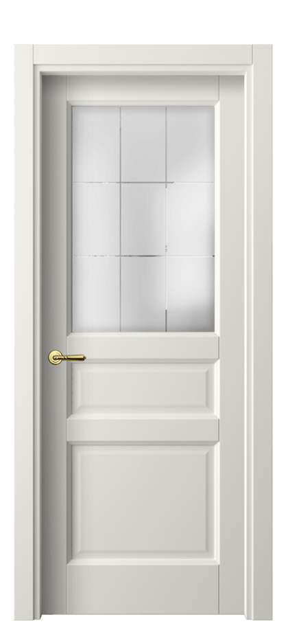 Межкомнатная дверь Galant 1432 Софт-тач белоснежный Сатинированное стекло с гравировкой "Лофт", 4 мм Цена 24639 ₽ | Volhovec