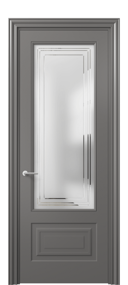 Межкомнатная дверь Маскот 8442 Матовый классический серый Сатинированное стекло с гравировкой "Грани", триплекс Цена 66824 ₽ | Volhovec