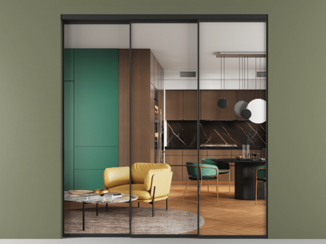 Перегородка Formato внутри проёма телескопик синхро 2 АЛПР 040.01 Алюминий Черный Прозрачное стекло "Crystal Vision", калёное, 6 мм. Скрытый короб ЧЕР Цена 359500 ₽ 1. Полотно 3 шт.  (800/2100 мм)
2. Комплект установки раздвижной системы
3. Базовый комплект фурнитуры
4. Комплект фурнитуры телескопик синхро-2
5.Ручка RONDO
. Фабрика дверей Волховец 8 (800) 551 43 19  Перегородка Formato внутри проёма телескопик синхро 2 АЛПР 040.01 Алюминий Черный Прозрачное стекло "Crystal Vision", калёное, 6 мм Цена 359500 ₽  | Volhovec