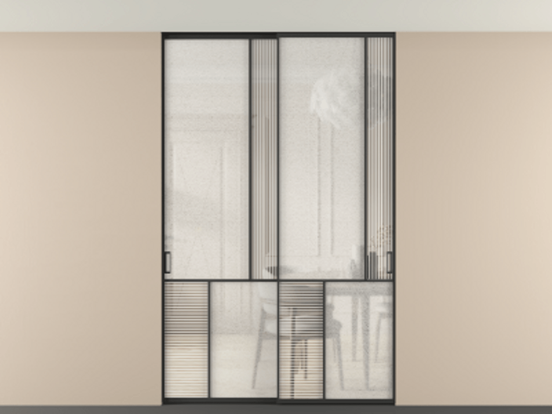 Перегородка Мозаик внутри проёма скрытое крепление в потолок 2 створки АЛПР 041.21 Алюминий Черный Рифлёное стекло "Дюна", триплекс, 6 мм + Фактурное стекло "Лёд", триплекс. Скрытый короб ЧЕР Цена 331020 ₽ . Фабрика дверей Волховец 8 (800) 551 43 19 Перегородка Мозаик внутри проёма скрытое крепление в потолок 2 створки АЛПР 041.21 Алюминий Черный Рифлёное стекло "Дюна", триплекс, 6 мм + Фактурное стекло "Лёд", триплекс Цена 331020 ₽ | Volhovec