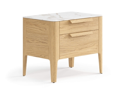 Мебель Тумба прикроватная Piega 2 ящика. Цвет Дуб соломенный матовый. Материал Массив дуба матовый. Коллекция Тумба прикроватная Piega 2 ящика. Картинка.