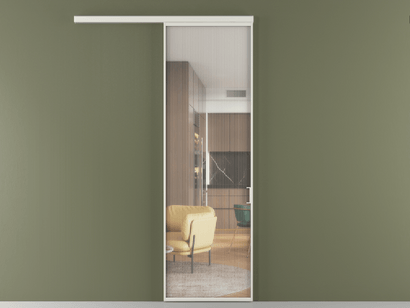 Алюминевая перегородка АЛПР 040.01_АСР_Moru_new. Цвет Алюминий серый. Материал Алюминий в эмали. Коллекция Перегородка Formato вдоль стены одностворчатая. Картинка.