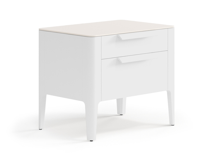 Мебель Тумба прикроватная Piega 2 ящика. Цвет Матовый белоснежный. Материал Гладкая эмаль. Коллекция Тумба прикроватная Piega 2 ящика. Картинка.