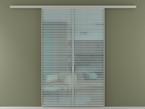 Алюминевая перегородка АЛПР 040.07_АНСР_САТ ГОЛ_new. Цвет Алюминий нейтральный серый. Материал Алюминий в эмали. Коллекция Перегородка Формато вдоль стены 2 створки. Картинка.