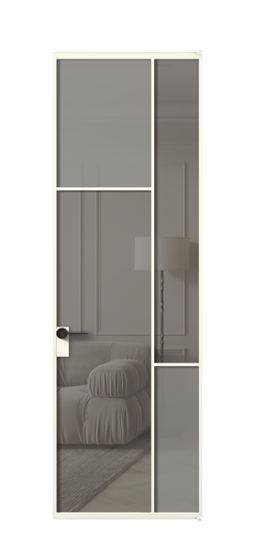 Дверь межкомнатная АЛПЛ041.10 АЖМ Серый сатин матовое + Серый прозрачное. Цвет Алюминий жемчужный. Материал Алюминий в эмали. Коллекция Mosaic. Картинка.
