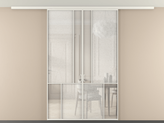 Алюминевая перегородка vdp2_1 БЕЛ. Цвет Алюминий Белый. Материал Алюминий. Коллекция Перегородка Мозаик вдоль стены на потолок 2 створки. Картинка.