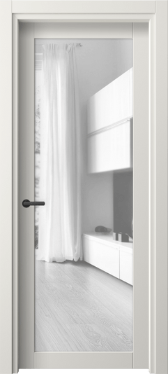 Дверь межкомнатная 2102 СТБЛ Прозрачное стекло. Цвет Софт-тач белоснежный. Материал Полипропилен. Коллекция Neo. Картинка.