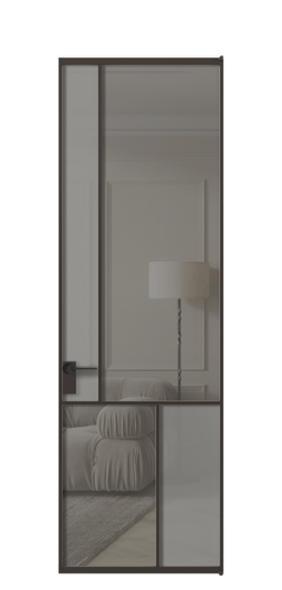 Дверь межкомнатная АЛПЛ041.20 ААН Серый сатин матовое + Серый прозрачное. Цвет Алюминий антрацит. Материал Алюминий в эмали. Коллекция Mosaic. Картинка.