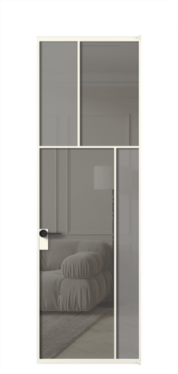 Дверь межкомнатная АЛПЛ041.23 АЖМ Серый сатин матовое + Серый прозрачное. Цвет Алюминий жемчужный. Материал Алюминий в эмали. Коллекция Mosaic. Картинка.