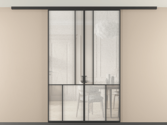 Алюминевая перегородка vdp2_1 ЧЕР. Цвет Алюминий Черный. Материал Алюминий. Коллекция Перегородка Мозаик вдоль стены на потолок 2 створки. Картинка.