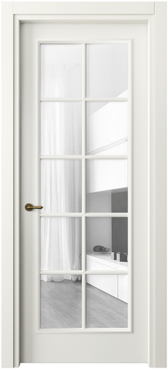 Дверь межкомнатная 8102 МЖМ Прозрачное стекло. Цвет Матовый жемчужный. Материал Гладкая эмаль. Коллекция Париж. Картинка.