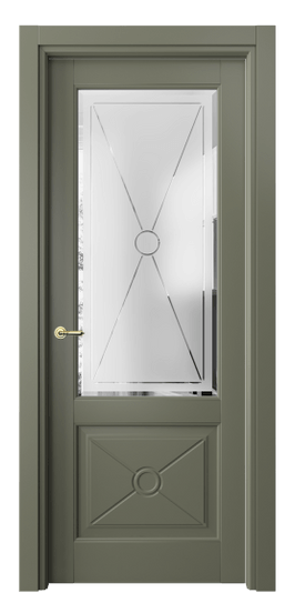Дверь межкомнатная 6362 БОТ Сатинированное стекло с гравировкой и фацетом. Цвет Бук оливковый тёмный. Материал Массив бука эмаль. Коллекция Toscana Litera. Картинка.