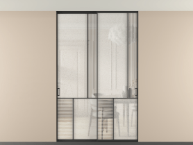 Алюминевая перегородка vntp2_1 ЧЕР. Цвет Алюминий Черный. Материал Алюминий. Коллекция Перегородка Мозаик внутри проёма скрытое крепление в потолок 2 створки. Картинка.