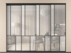 Перегородка Мозаик внутри проёма 4 створки с синхронным механизмом