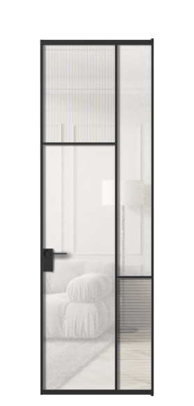 Дверь межкомнатная АЛПЛ041.10 ЧРН Рифлёное стекло "Дюна" + Фактурное стекло "Лёд". Цвет Алюминий Черный. Материал Алюминий. Коллекция Mosaic. Картинка.